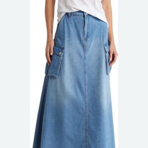 NWT Blank NYC Cargo Denim Maxi Skirt Waist Size 28